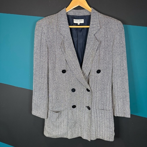 Vintage Giorgio Armani Classic Gray zig zag Blazer size 42 - Picture 2 of 15